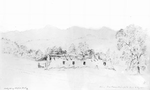 Drawing by Henry Chapman Ford, depicting the San Marcos Mission Station ruins in San Inez Valley, ca.1885