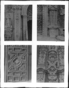 Four views of Mexican architecture, showing cathedral interiors