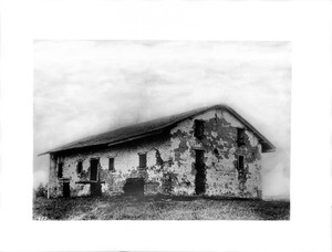 Exterior view of Sutter's Fort in disrepair, Sacramento, 1890