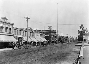 Citrus Avenue looking north, showing the T.E. Finch Building in Covina, CA, ca.1908