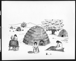 Etching of Indian village life