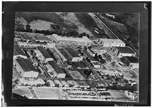 Aerial view of the Twentieth Century-Fox film studio, ca.1945