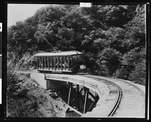 Mount Lowe Railway car descending from Millard Canyon
