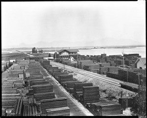 Inner San Pedro Harbor from the lumberyard, looking north to Wilmington and Terminal Island