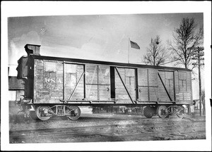 Exterior view of a United States box car from World War I, ca.1914