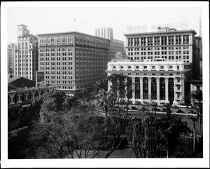 View of downtown Los Angeles looking west of Sixth Street from Hill Street