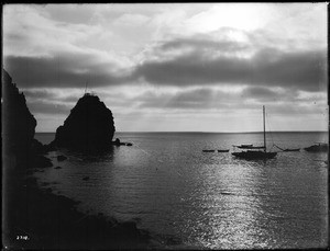 Sugar Loaf, Avalon harbor, Catalina Island, in moonlight, ca.1900