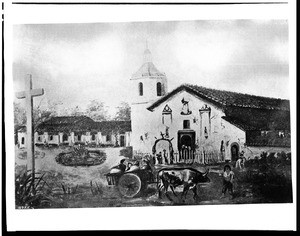 Painting depicting the Mission Santa Clara de Asis, ca.1900