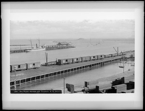 Port of Los Angeles, unloading lumber, and railroad cars