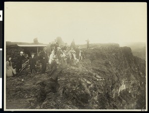 A night at the rim of a volcano, showing Los Angeles Chamber of Commerce excursionists, Hawaii, 1907