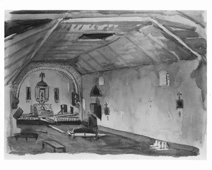 Painting depicting the interior of the Mission San Antonio de Padua church, ca.1900