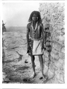 Hopi Indian man, Wiki, in his role as an antelope priest for the Hopi Snake Dance Ceremony, Arizona, ca.1898