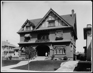 Exterior view of an unidentified Craftsman-style house in Los Angeles