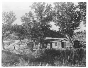 "The old cow camp", a rural log cabin at Bitter Creek, Montana(?), 1889