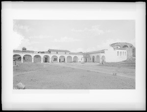 Mission San Juan Capistrano, showing south front church and bell tower, California, ca.1887