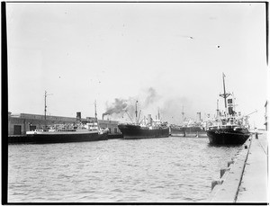 View of the Nippon Yusen Kaisha docks in Los Angeles Harbor