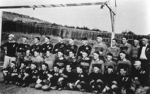 Portrait of the Whittier College football team, winners of the 1921 Conference Championship