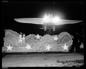 Aviation float in the evening Electrical Parade in Los Angeles, ca.1912