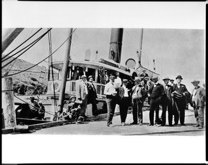 Sunset Club members before departing to Catalina Island on the Warrior, ca.1900