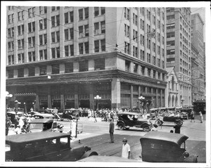 The intersection of Spring Street and Seventh Street looking north, Los Angeles, ca.1926