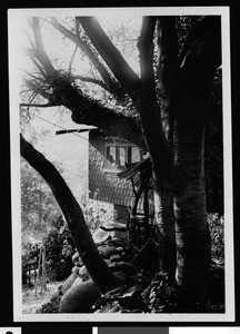 House perched on the edge of the Arroyo Seco in Pasadena, ca.1910