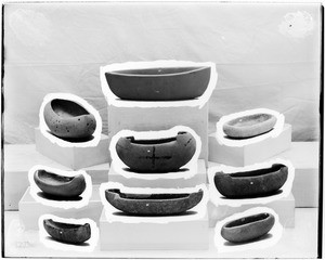 Collection of nine prehistoric Indian relics--stone boats--from Southern California, January 1904