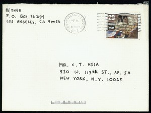 Letter and card from Eileen Chang to C.T. Hsia, 1994