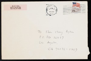 Letter from C.T. Hsia to Eileen Chang, 1992