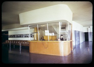 CBS information booth (close-up), Hollywood, Calif., 1938