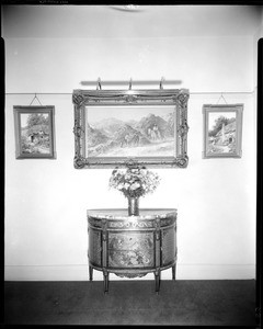 Cabinet and paintings, Doheny Mansion, Chester Place, Los Angeles, Calif., 1933