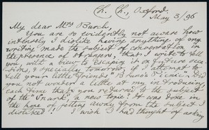 Letter, Lewis Carroll, 1896-05-03, to C.E. Burch