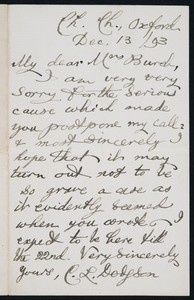 Letter, Lewis Carroll, 1893-12-13, to C.E. Burch