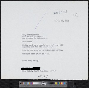 Arthur B., letters (1965)