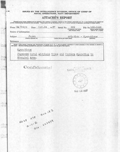 Naval Attaché (Tokyo). Japanese naval airplane types and numbers operating in Shanghai area, November 1937