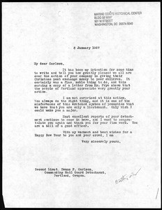 U.S. Marine Corps. Commendation letter for Evans Carlson, 1927