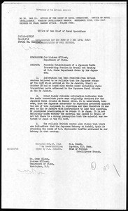 Naval Attaché. Possible establishment of a Japanese radio transmitting station in Brazil and reading of U.S. State Department codes by the Japanese, November 1941