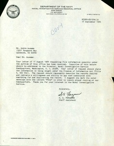 Pedro Loureiro's correspondence requesting archival materials on Japanese intelligence activities
