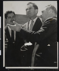 Ruben Salazar with Vice President Richard Nixon and Ernest E. Debs, Los Angeles County Board of Supervisors, Los Angeles, CA, 1960