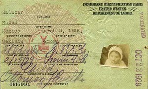 Ruben Salazar's immigrant identification card, 1929