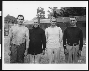 University of Southern California football coaching staff, 1922 season. USC campus, Los Angeles