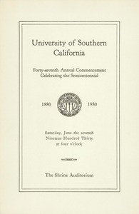 Commencement program, USC (47th: 1930: Shrine Auditorium)