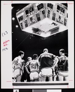 Courtside view of a University of Southern California basketball scene