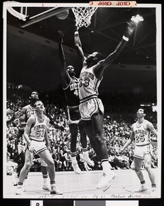 Court-side view of University of Southern California versus University of California Irvine basketball game