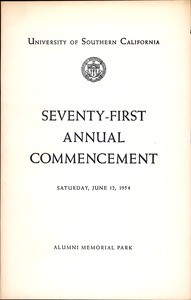 Commencement program, USC (71st: 1954: Alumni Memorial Park)