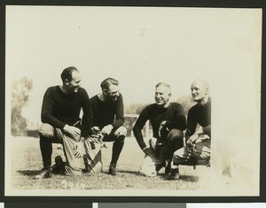 University of Southern California football coaching staff for 1929 varsity team, Bovard Field, USC campus, 1929