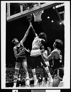 Court-side view of University of Southern California versus Brigham Young University basketball game