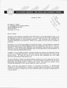 Letter, Kwang-Cheng Chen to Andrew J. Viterbi, January 31, 1996