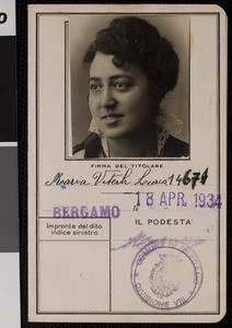 Maria Viterbi Lauria, Regno D'Italia Comune Di Bergamo Carta D'Identita, 1934