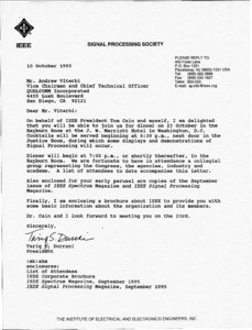Email, Alan Oppenheim to Andrew J. Viterbi, July 19, 1995