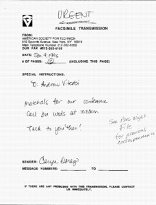 Note, Caryn Dorazio to Andrew J. Viterbi, January 9, 1996